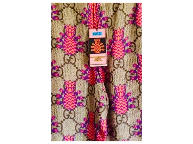 Pantaloncini Gucci Monogramma GG con Ananas Marrone Multicolore Arancione Porpora - vista 5