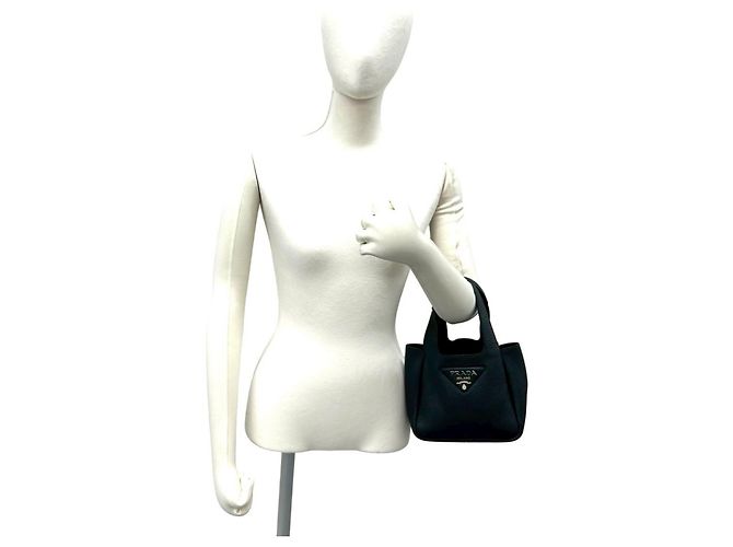 Mini borsa tote Prada Vitello Daino con logo Triangle Nero - vista 2