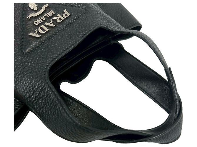 Mini borsa tote Prada Vitello Daino con logo Triangle Nero - vista 4