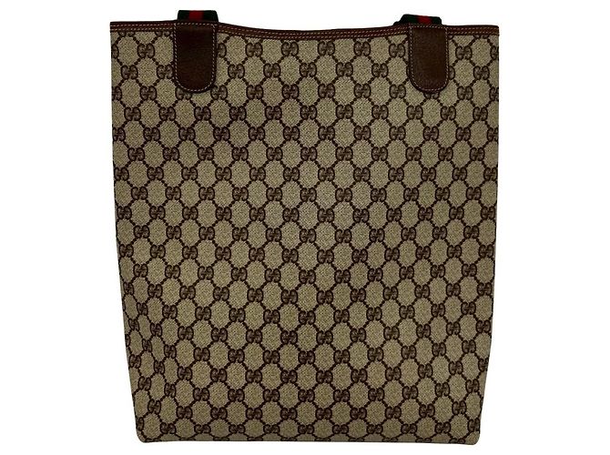 Sac cabas en cuir Gucci Vintage Sherry Line GG Logo Marron Rouge Vert - vue 3