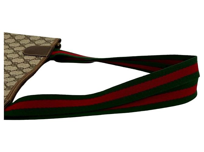 Sac cabas en cuir Gucci Vintage Sherry Line GG Logo Marron Rouge Vert - vue 4