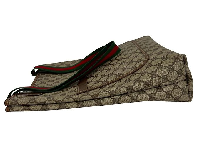 Sac cabas en cuir Gucci Vintage Sherry Line GG Logo Marron Rouge Vert - vue 5