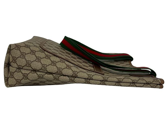 Sac cabas en cuir Gucci Vintage Sherry Line GG Logo Marron Rouge Vert - vue 6