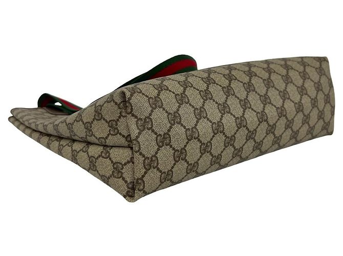 Sac cabas en cuir Gucci Vintage Sherry Line GG Logo Marron Rouge Vert - vue 7