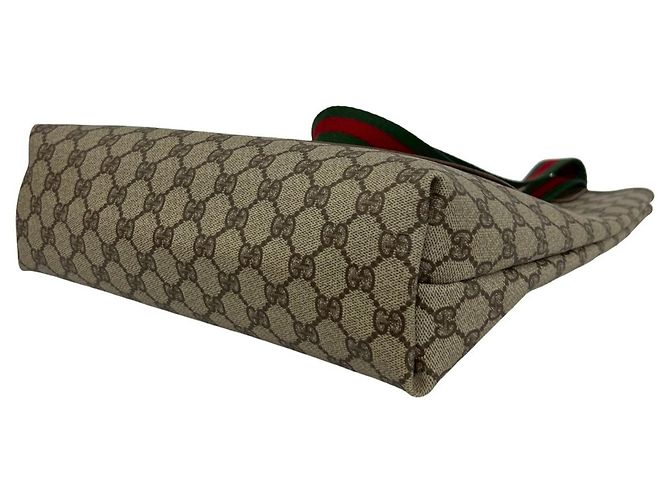 Sac cabas en cuir Gucci Vintage Sherry Line GG Logo Marron Rouge Vert - vue 8