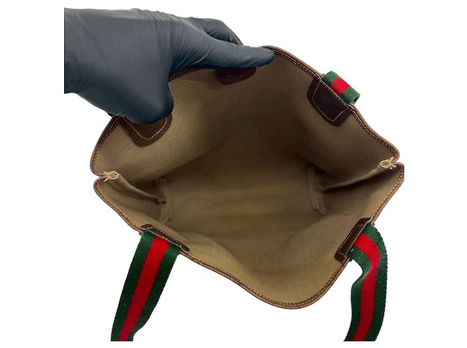 Sac cabas en cuir Gucci Vintage Sherry Line GG Logo Marron Rouge Vert - vue 9