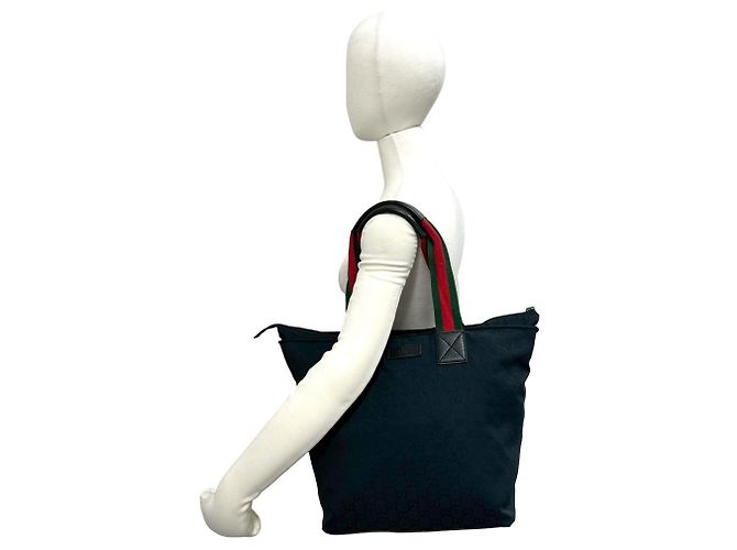Borsa Tote GUCCI Sherry Line GG Canvas Leather Nero Rosso Verde - vista 2