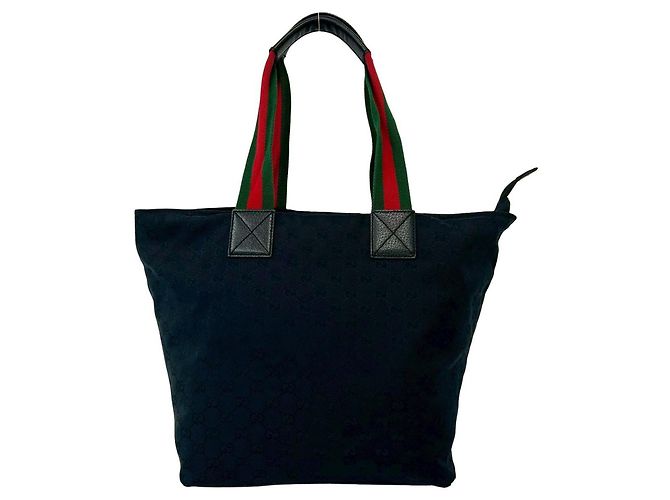 Borsa Tote GUCCI Sherry Line GG Canvas Leather Nero Rosso Verde - vista 3