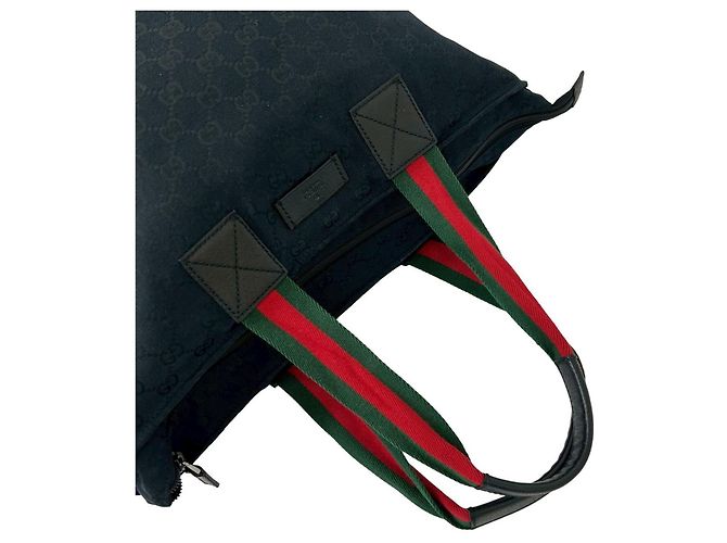 Borsa Tote GUCCI Sherry Line GG Canvas Leather Nero Rosso Verde - vista 4