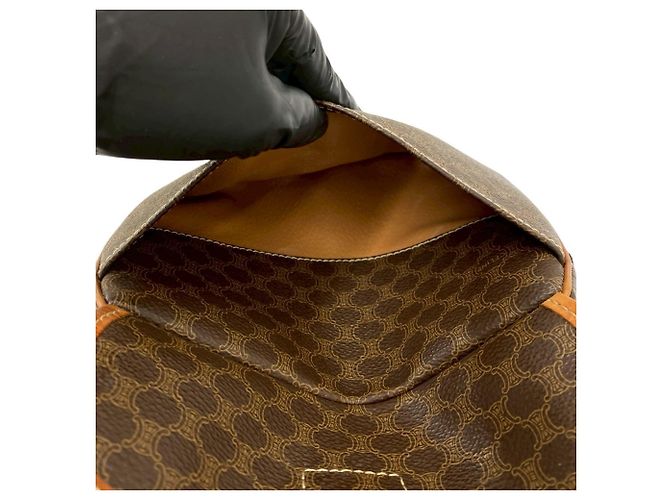 Céline Celine Vintage Macadam Blazon Triomphe Logo Leder Mini Schultertasche Braun - Ansicht 10