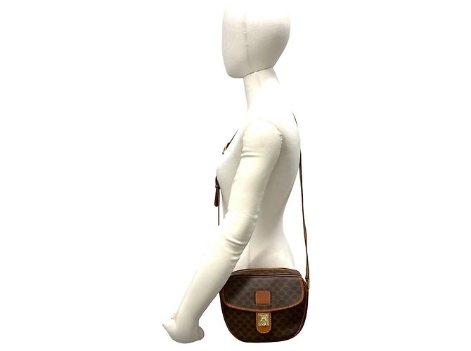 Céline Celine Vintage Macadam Blazon Triomphe Logo Leder Mini Schultertasche Braun - Ansicht 2
