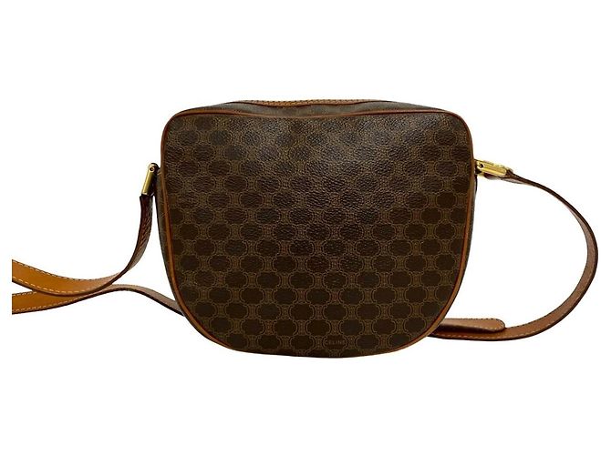 Céline Celine Vintage Macadam Blazon Triomphe Logo Leder Mini Schultertasche Braun - Ansicht 3