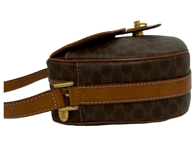 Céline Celine Vintage Macadam Blazon Triomphe Logo Leder Mini Schultertasche Braun - Ansicht 5