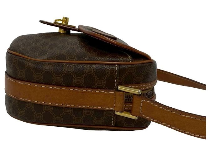 Céline Celine Vintage Macadam Blazon Triomphe Logo Leder Mini Schultertasche Braun - Ansicht 6