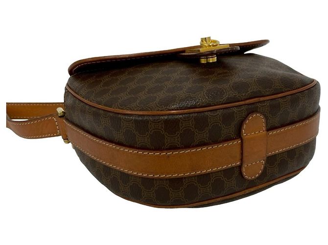 Céline Celine Vintage Macadam Blazon Triomphe Logo Leder Mini Schultertasche Braun - Ansicht 7
