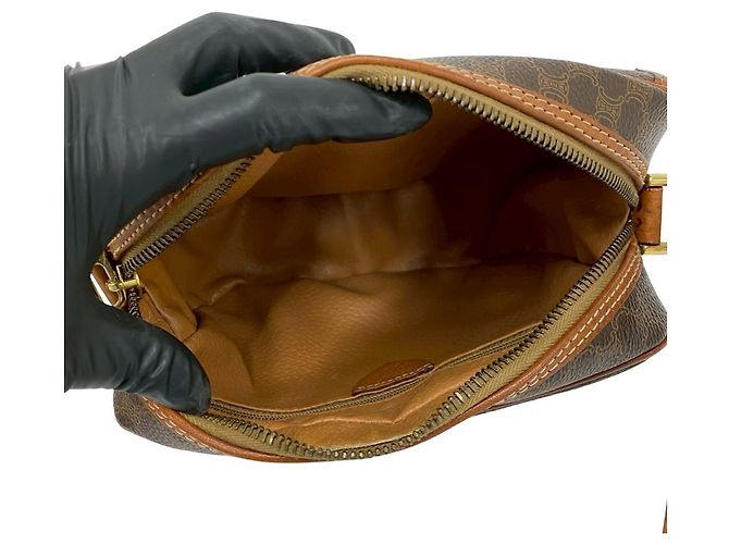 Céline Celine Vintage Macadam Blazon Triomphe Logo Leder Mini Schultertasche Braun - Ansicht 9
