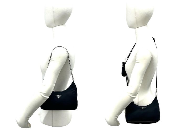Bolsa de ombro 2-way em nylon e couro Prada Preto - vista 2