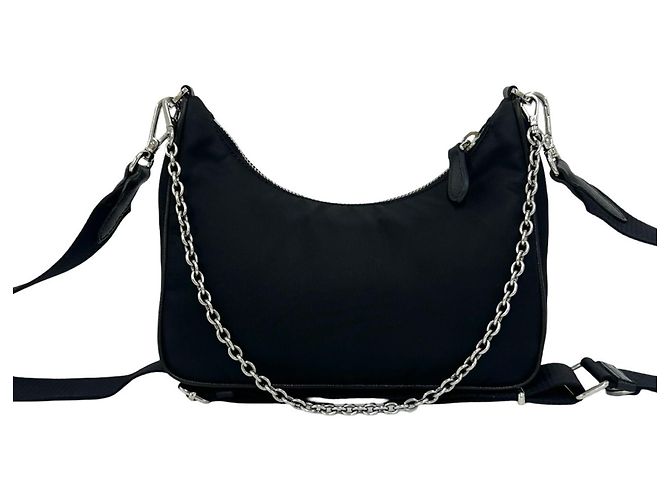 Bolsa de ombro 2-way em nylon e couro Prada Preto - vista 3