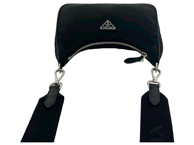 Bolsa de ombro 2-way em nylon e couro Prada Preto - vista 4