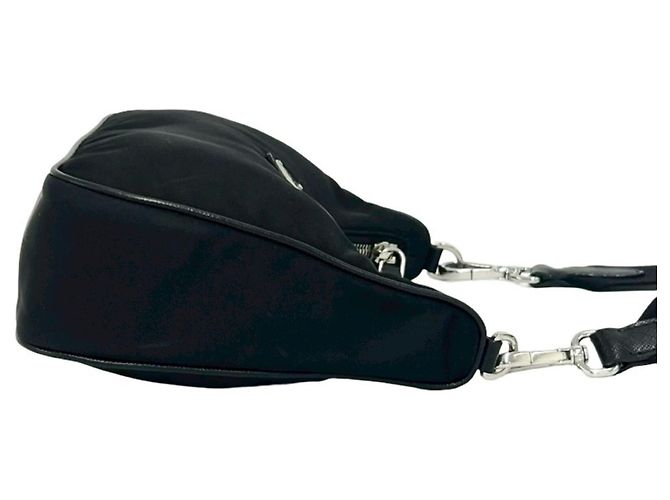 Bolsa de ombro 2-way em nylon e couro Prada Preto - vista 6
