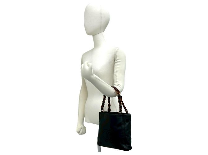 Borsa Chanel Coco Mark in pelle di agnello Marrone Nero - vista 2