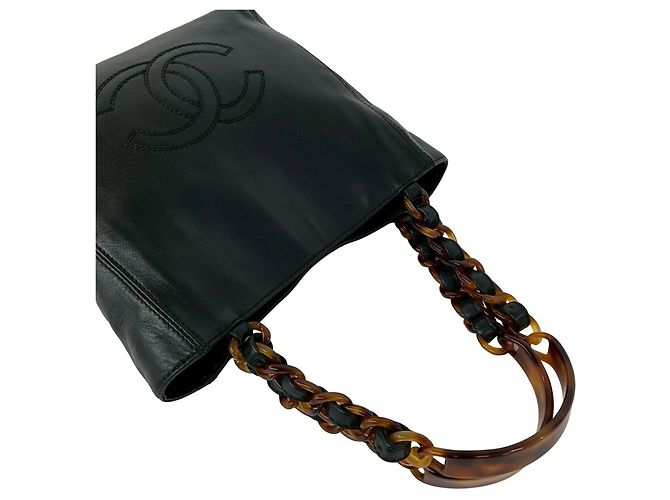 Borsa Chanel Coco Mark in pelle di agnello Marrone Nero - vista 4