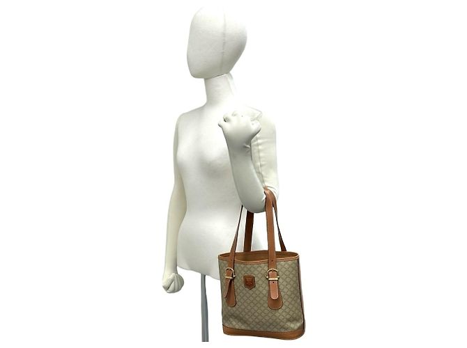 Céline Celine Vintage Macadam Blazon Logo Pattern Ledertasche Braun Beige - Ansicht 2