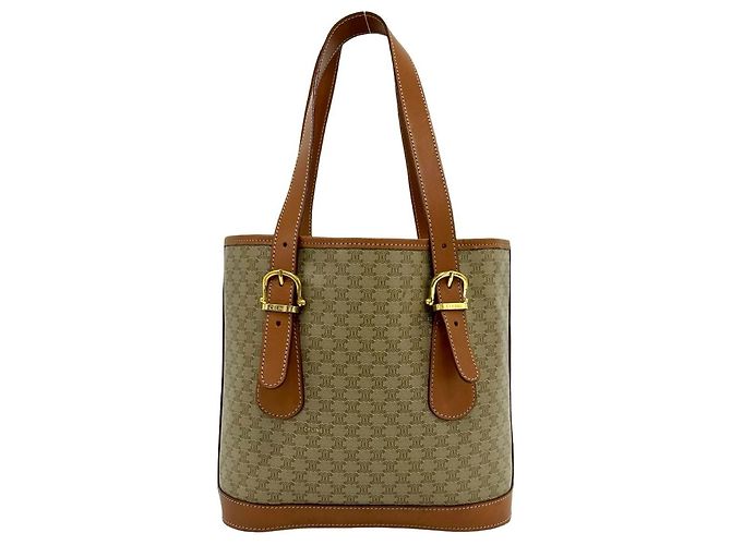 Céline Celine Vintage Macadam Blazon Logo Pattern Ledertasche Braun Beige - Ansicht 3