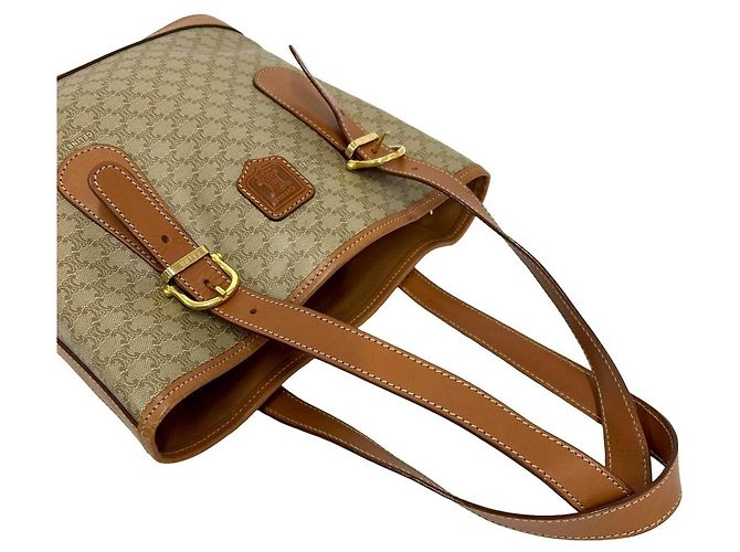 Céline Celine Vintage Macadam Blazon Logo Pattern Ledertasche Braun Beige - Ansicht 4
