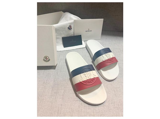 Ciabatte Moncler Logo Bianco Rosso Blu - vista 2