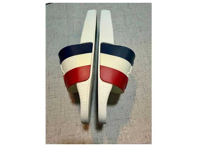 Ciabatte Moncler Logo Bianco Rosso Blu - vista 3