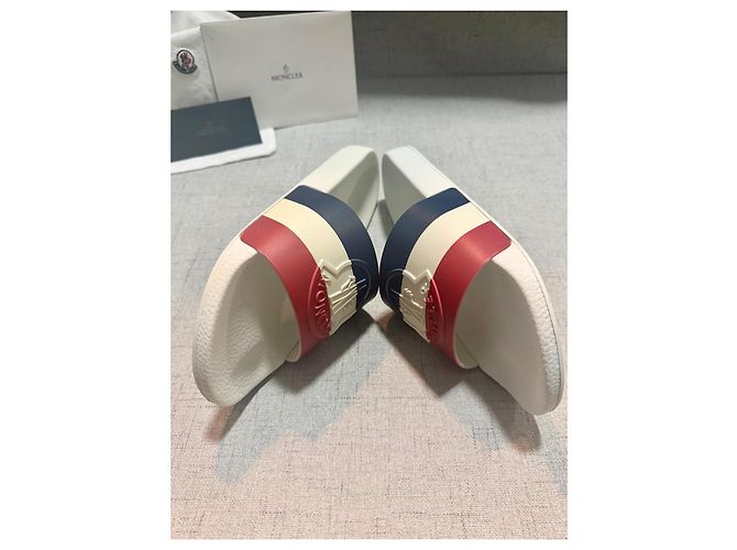 Ciabatte Moncler Logo Bianco Rosso Blu - vista 4