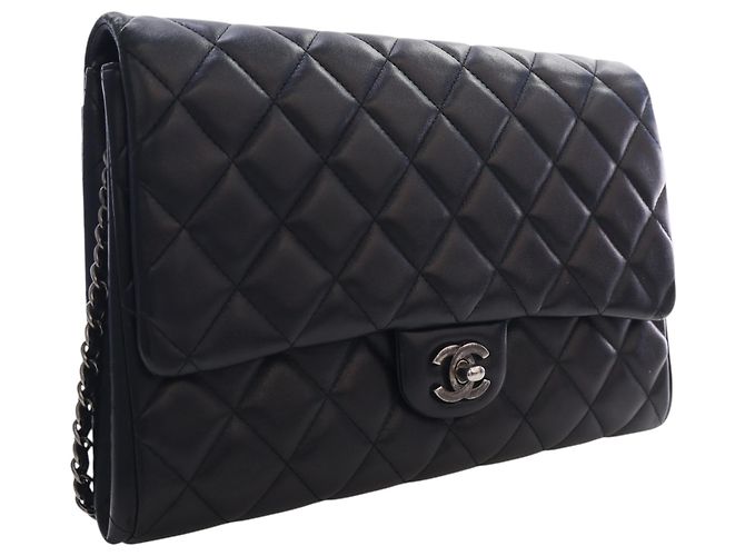 Chanel Black CC Quilted Lambskin Flap Clutch with Chain - view 2