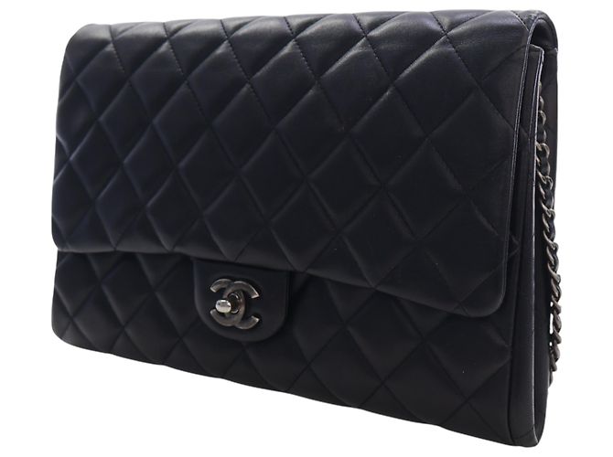 Chanel Black CC Quilted Lambskin Flap Clutch with Chain - view 3