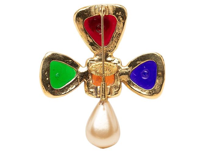 Spilla Broche Chanel Multi Gold Plated Multicolored Gripoix e Faux Pearl - vista 2