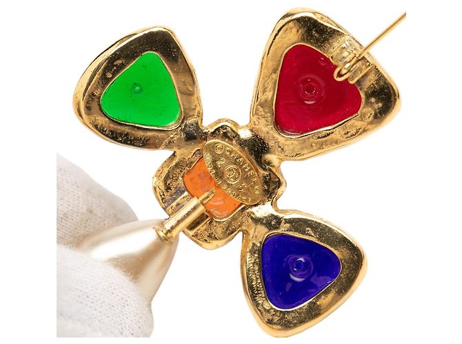 Spilla Broche Chanel Multi Gold Plated Multicolored Gripoix e Faux Pearl - vista 3