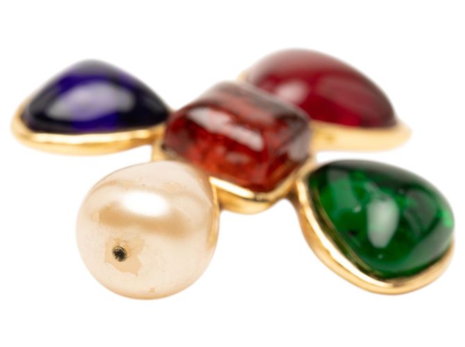Spilla Broche Chanel Multi Gold Plated Multicolored Gripoix e Faux Pearl - vista 4