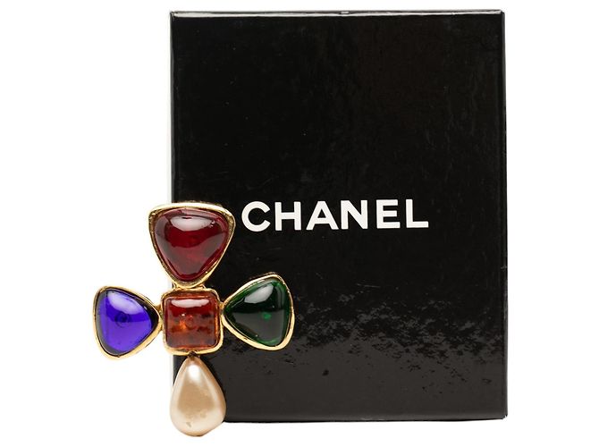 Spilla Broche Chanel Multi Gold Plated Multicolored Gripoix e Faux Pearl - vista 5