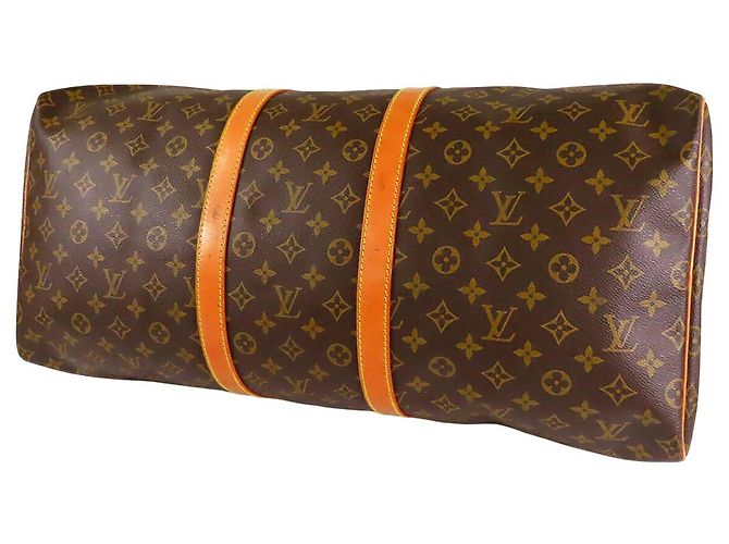 Louis Vuitton Marrone Monogram Keepall 55 - vista 3