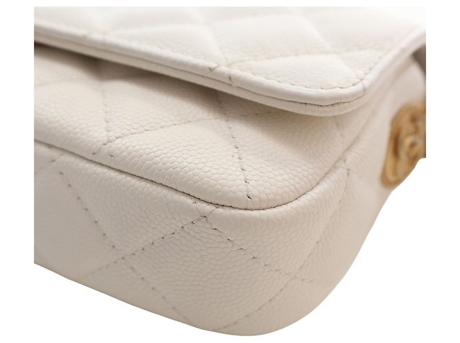 Chanel White Small CC Quilted Caviar Twist Your Buttons Flap Bianco - vista 10