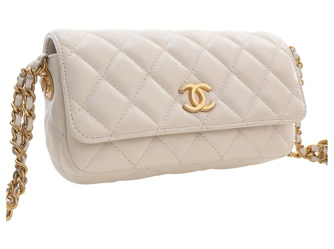 Chanel White Small CC Quilted Caviar Twist Your Buttons Flap Bianco - vista 11