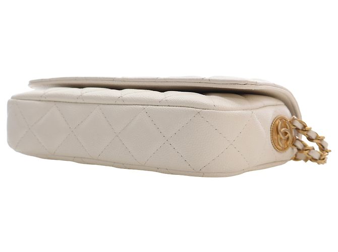Chanel White Small CC Quilted Caviar Twist Your Buttons Flap Bianco - vista 13