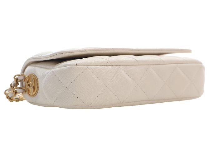Chanel White Small CC Quilted Caviar Twist Your Buttons Flap Bianco - vista 14