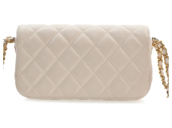 Chanel White Small CC Quilted Caviar Twist Your Buttons Flap Bianco - vista 2