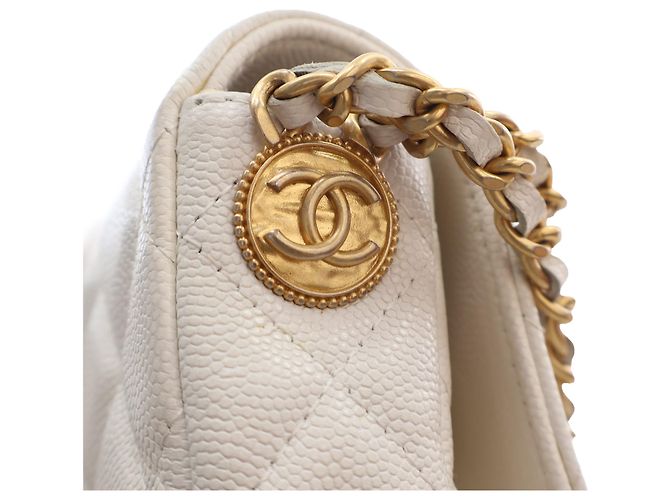Chanel White Small CC Quilted Caviar Twist Your Buttons Flap Bianco - vista 6