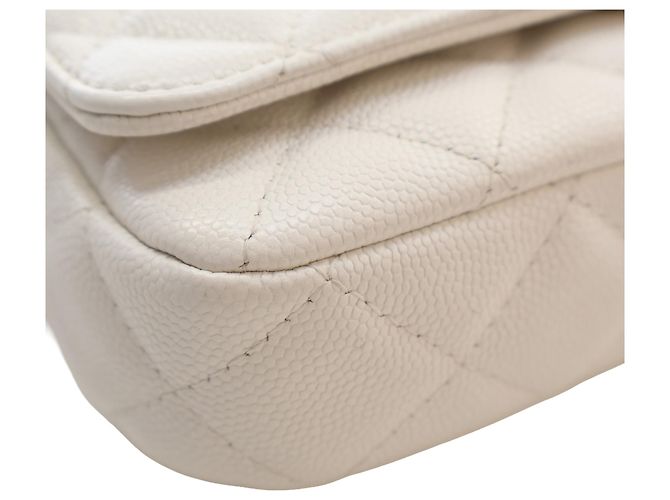 Chanel White Small CC Quilted Caviar Twist Your Buttons Flap Bianco - vista 9
