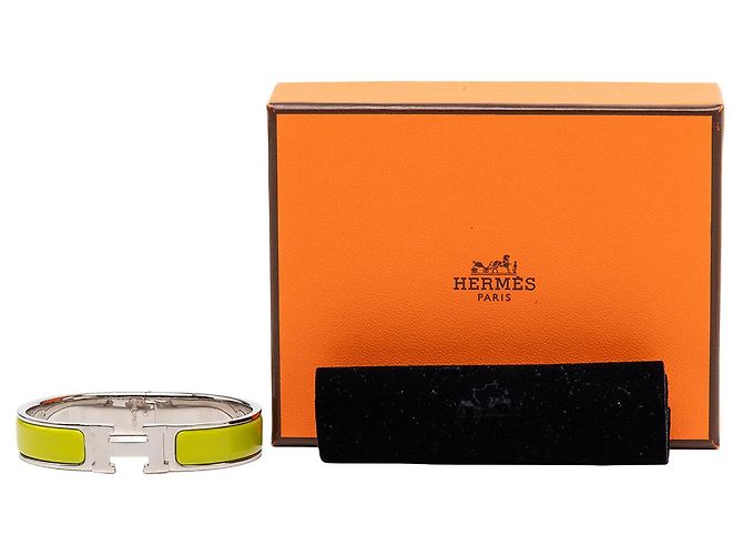 Bracciale Hermès Clic H in smalto giallo stretto GM - vista 6
