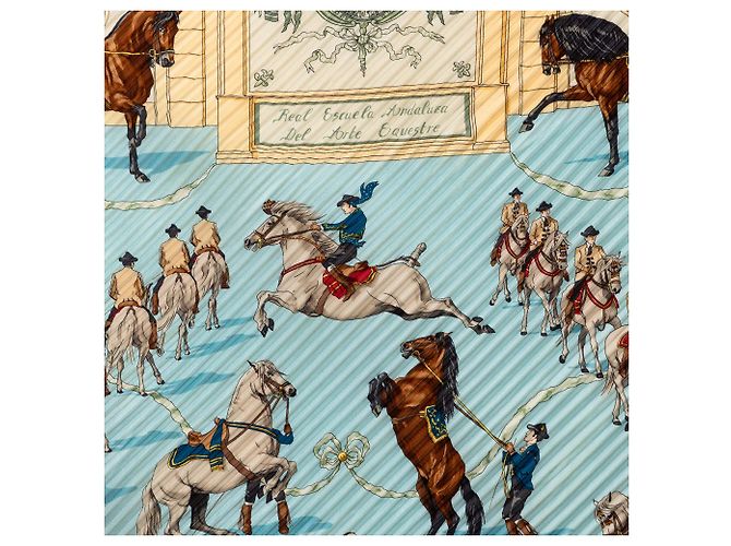 Sciarpa in seta plissettata Hermès Blue Real Escuela Andaluza del Arte Ecuestre Blu chiaro - vista 6