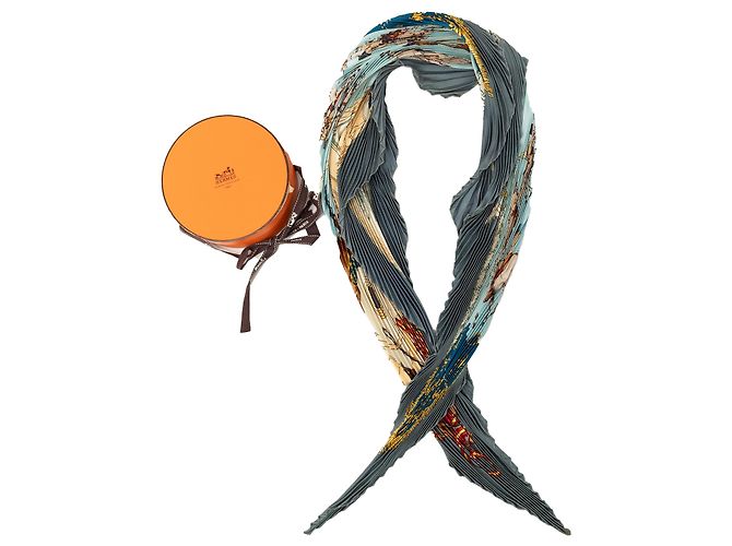 Sciarpa in seta plissettata Hermès Blue Real Escuela Andaluza del Arte Ecuestre Blu chiaro - vista 7