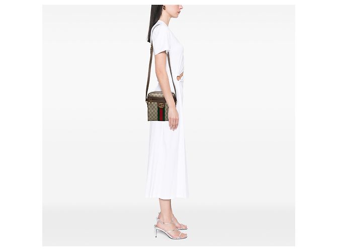 Borsa a tracolla Gucci Beige Small GG Supreme Web Ophidia - vista 7
